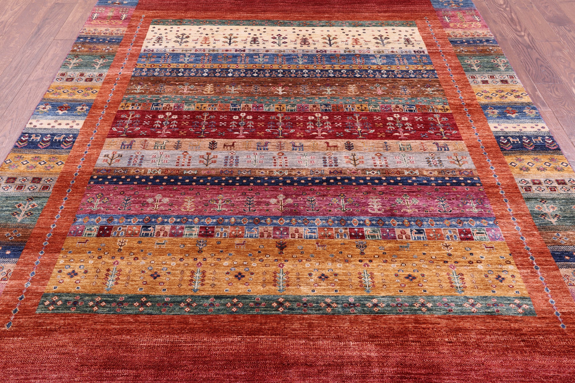 Persian Gabbeh Tribal Handmade Wool Rug - 7' 0" X 10' 3" - Golden Nile