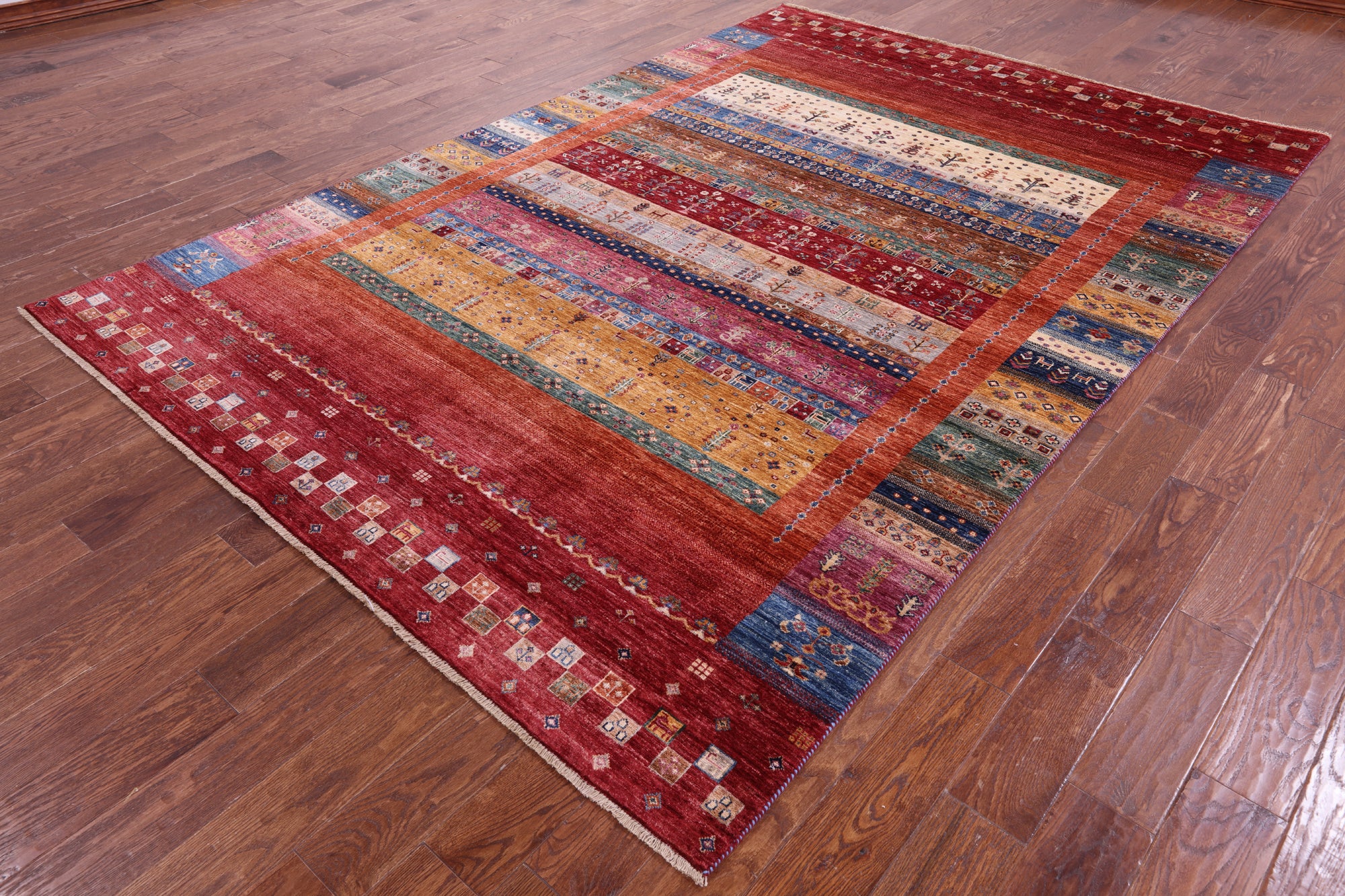 Persian Gabbeh Tribal Handmade Wool Rug - 7' 0" X 10' 3" - Golden Nile