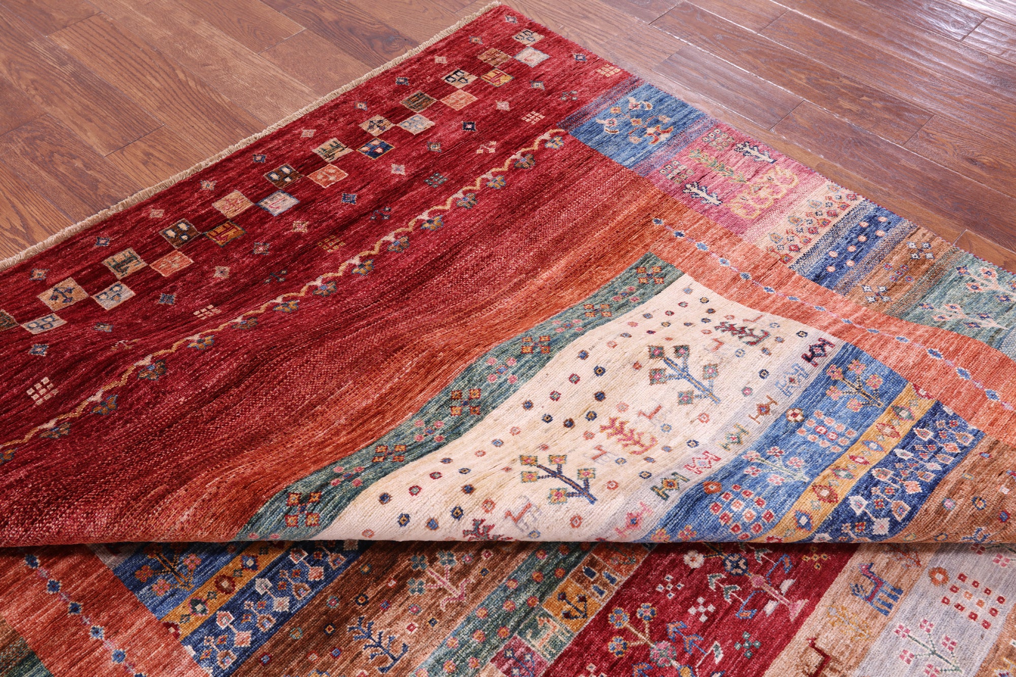 Persian Gabbeh Tribal Handmade Wool Rug - 7' 0" X 10' 3" - Golden Nile