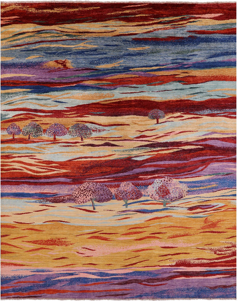 Tribal Persian Gabbeh Hand Knotted Wool Rug - 7' 10" X 9' 8" - Golden Nile