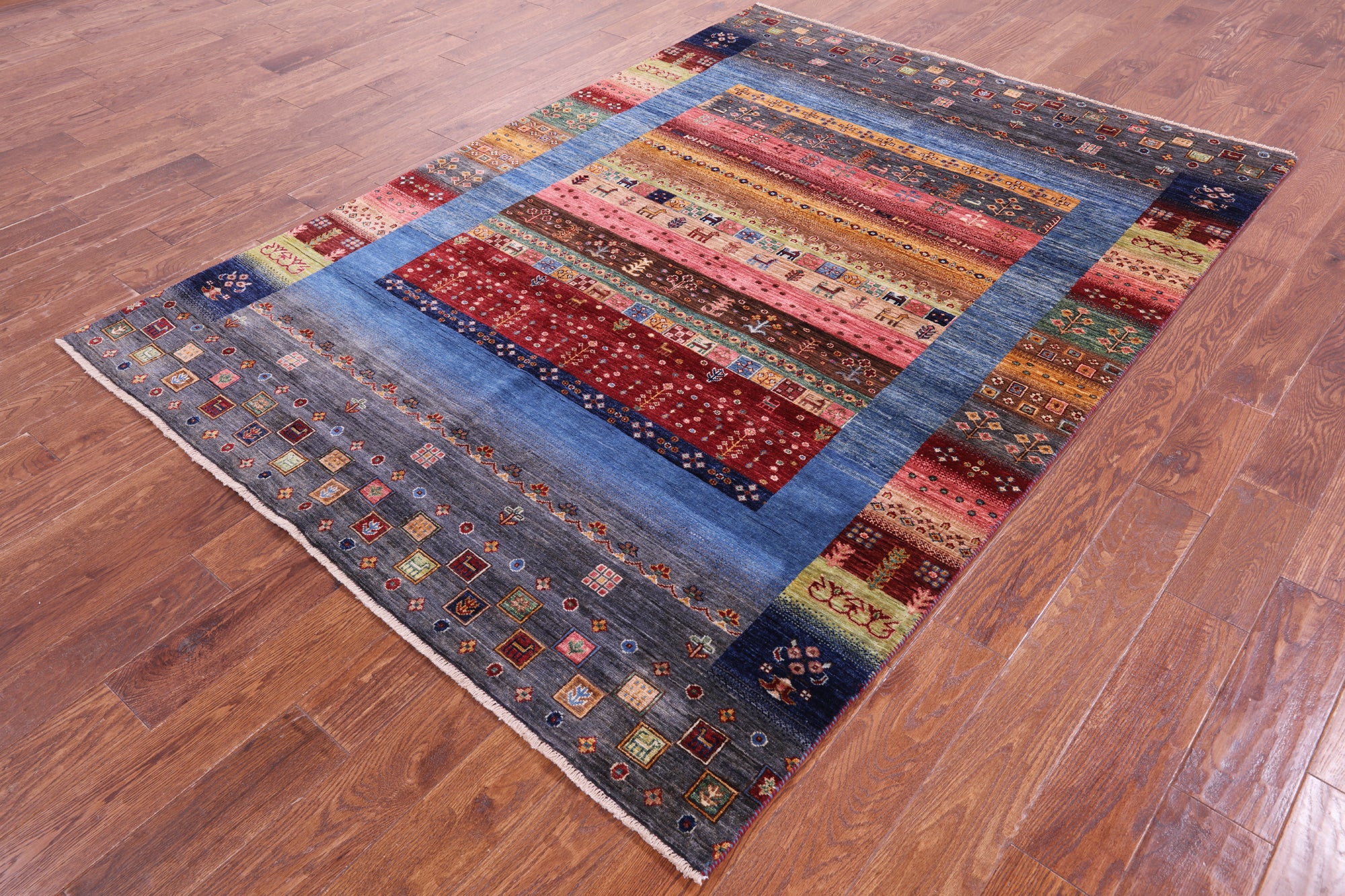 Persian Gabbeh Tribal Hand Knotted Wool Rug - 5' 9" X 7' 11" - Golden Nile