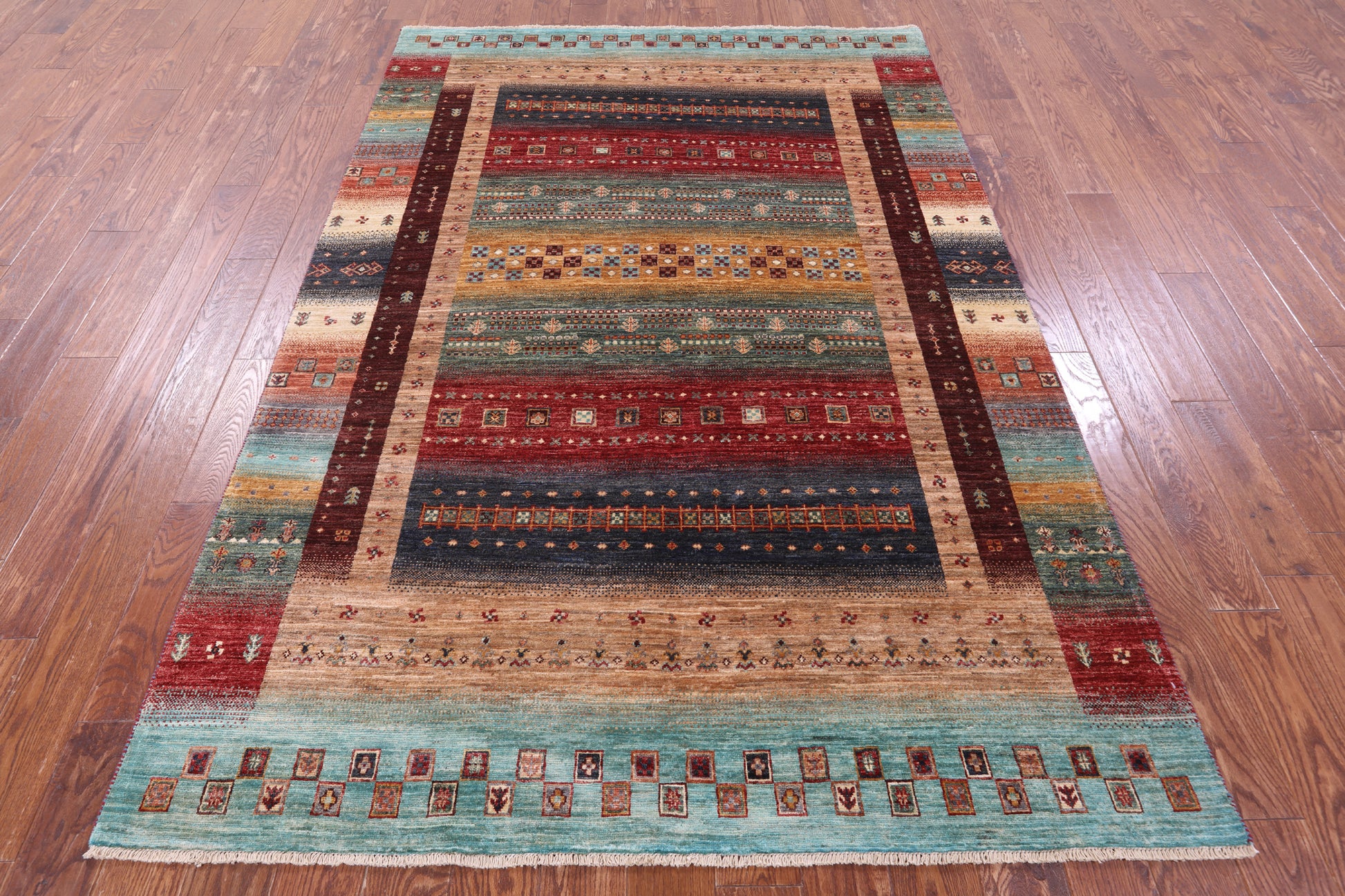 Persian Gabbeh Tribal Handmade Wool Rug - 5' 8" X 8' 4" - Golden Nile