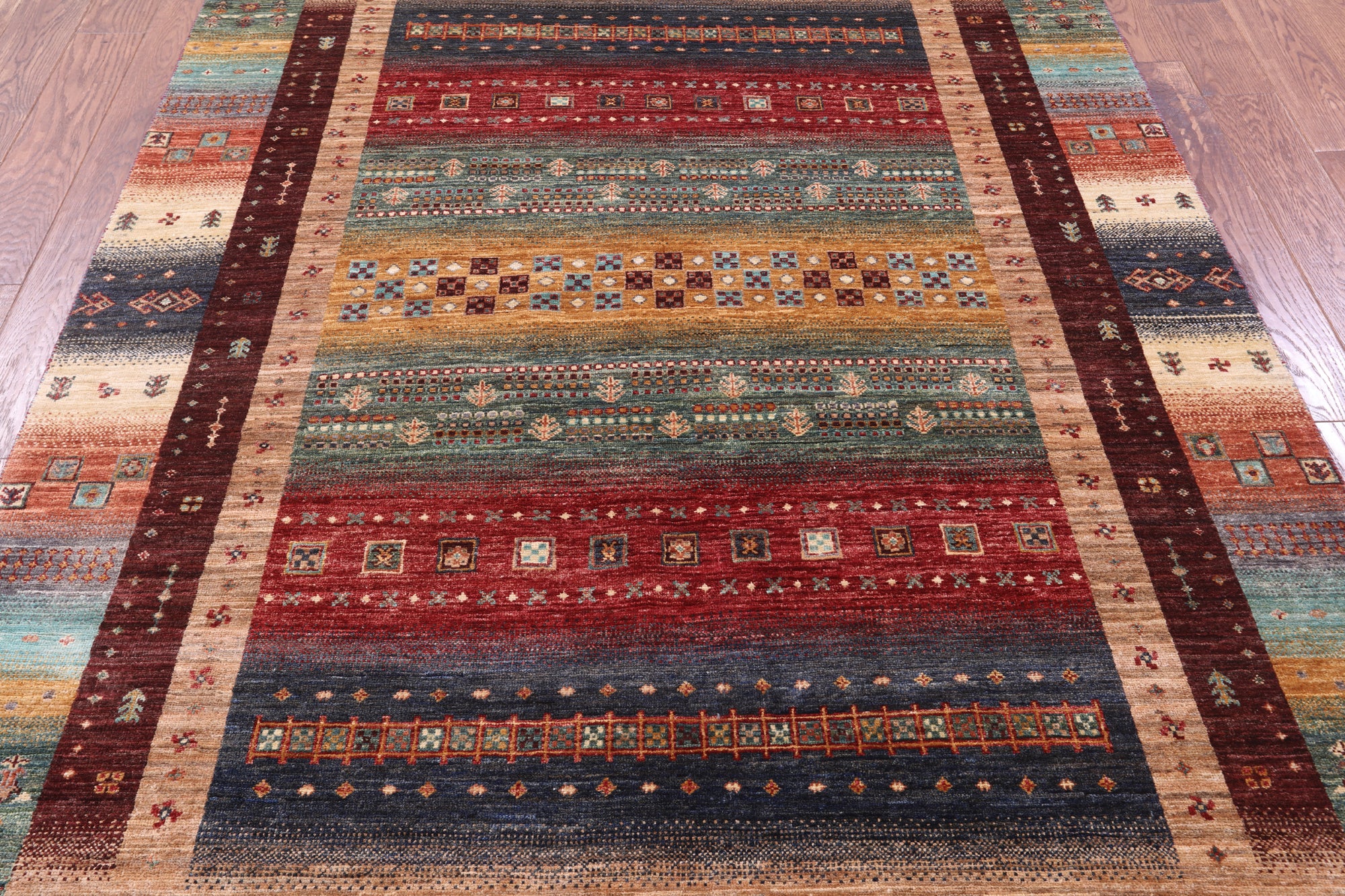 Persian Gabbeh Tribal Handmade Wool Rug - 5' 8" X 8' 4" - Golden Nile