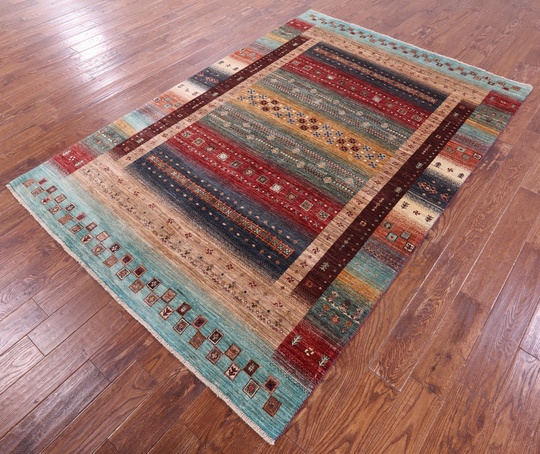 Persian Gabbeh Tribal Handmade Wool Rug - 5' 8" X 8' 4" - Golden Nile