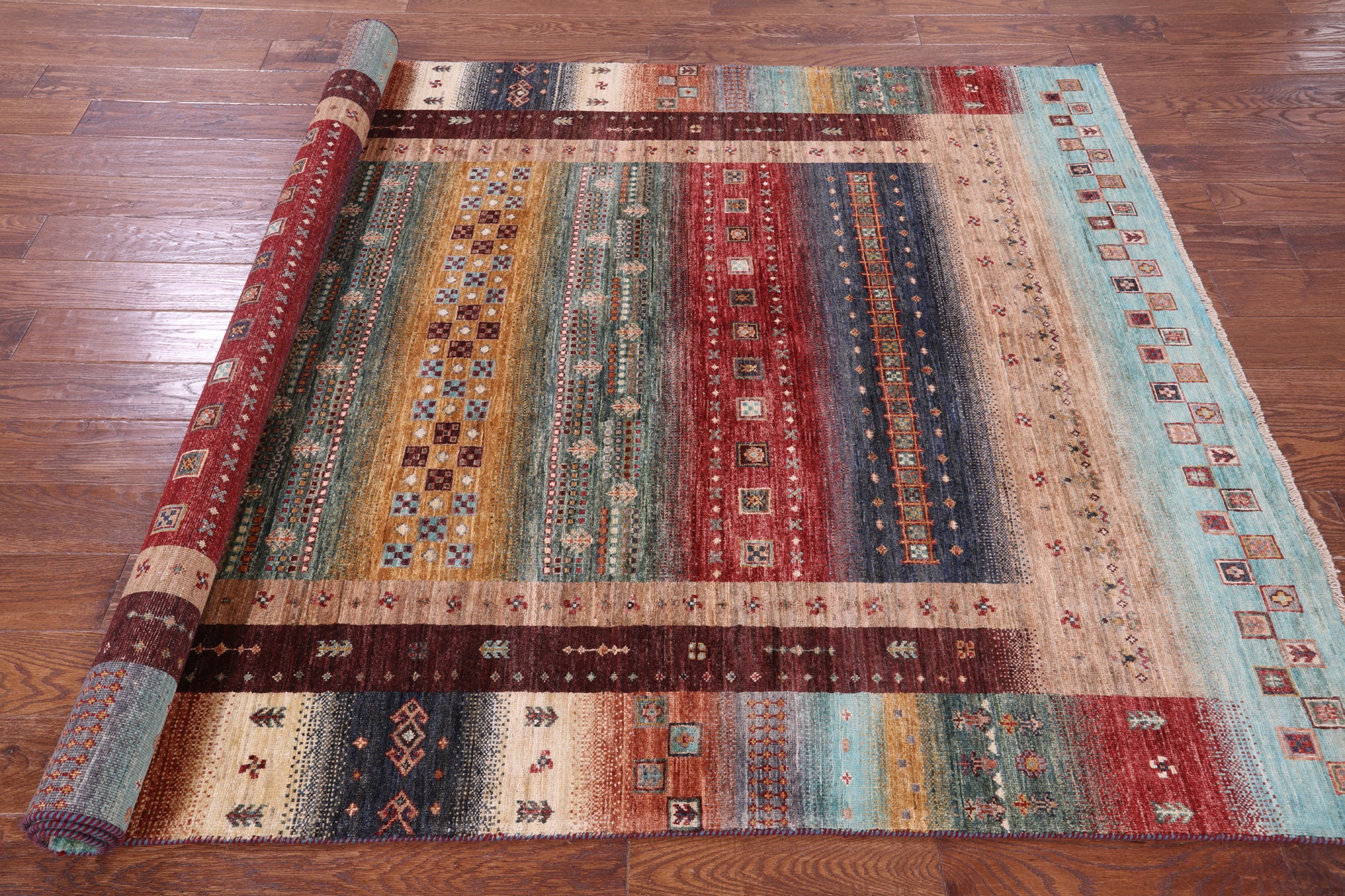 Persian Gabbeh Tribal Handmade Wool Rug - 5' 8" X 8' 4" - Golden Nile