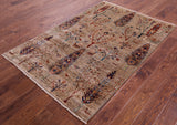 Tribal Persian Gabbeh Hand Knotted Wool Rug - 4' 2" X 6' 2" - Golden Nile