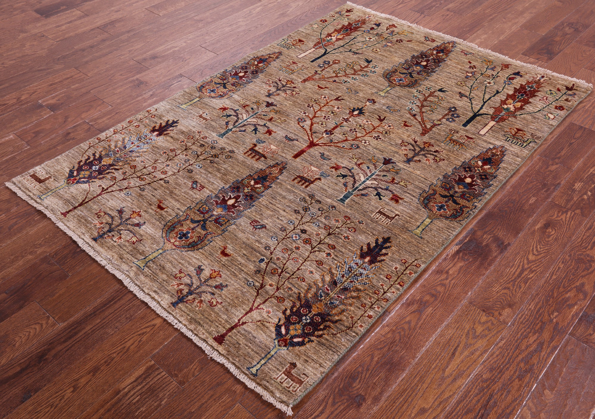 Tribal Persian Gabbeh Hand Knotted Wool Rug - 4' 2" X 6' 2" - Golden Nile