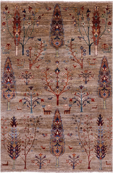 Tribal Persian Gabbeh Hand Knotted Wool Rug - 4' 2" X 6' 2" - Golden Nile