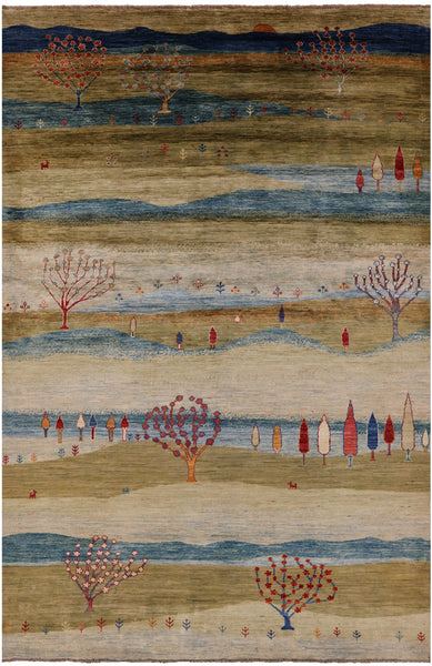 Persian Gabbeh Tribal Hand Knotted Wool Rug - 6' 4" X 9' 7" - Golden Nile