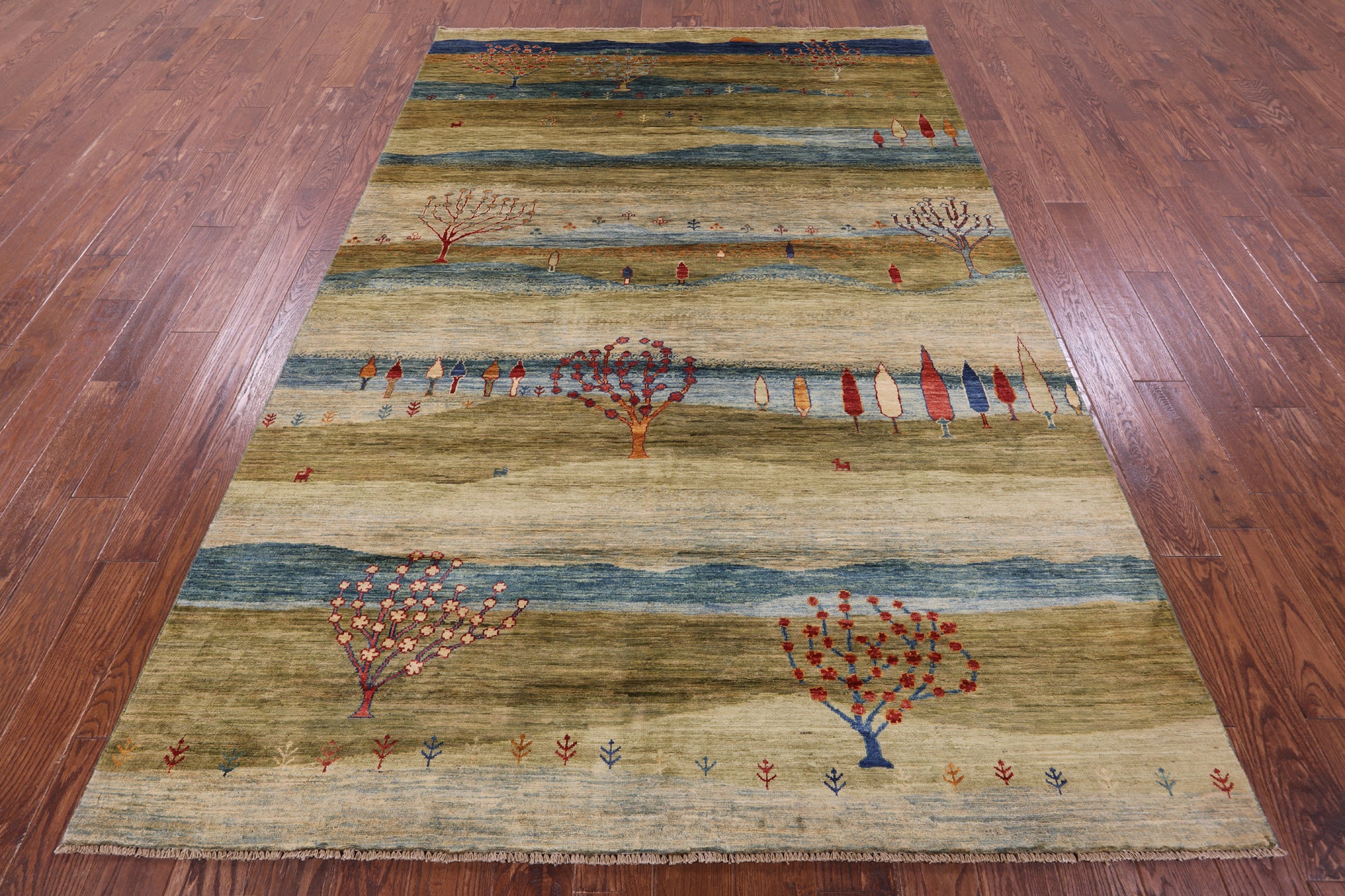Persian Gabbeh Tribal Hand Knotted Wool Rug - 6' 4" X 9' 7" - Golden Nile