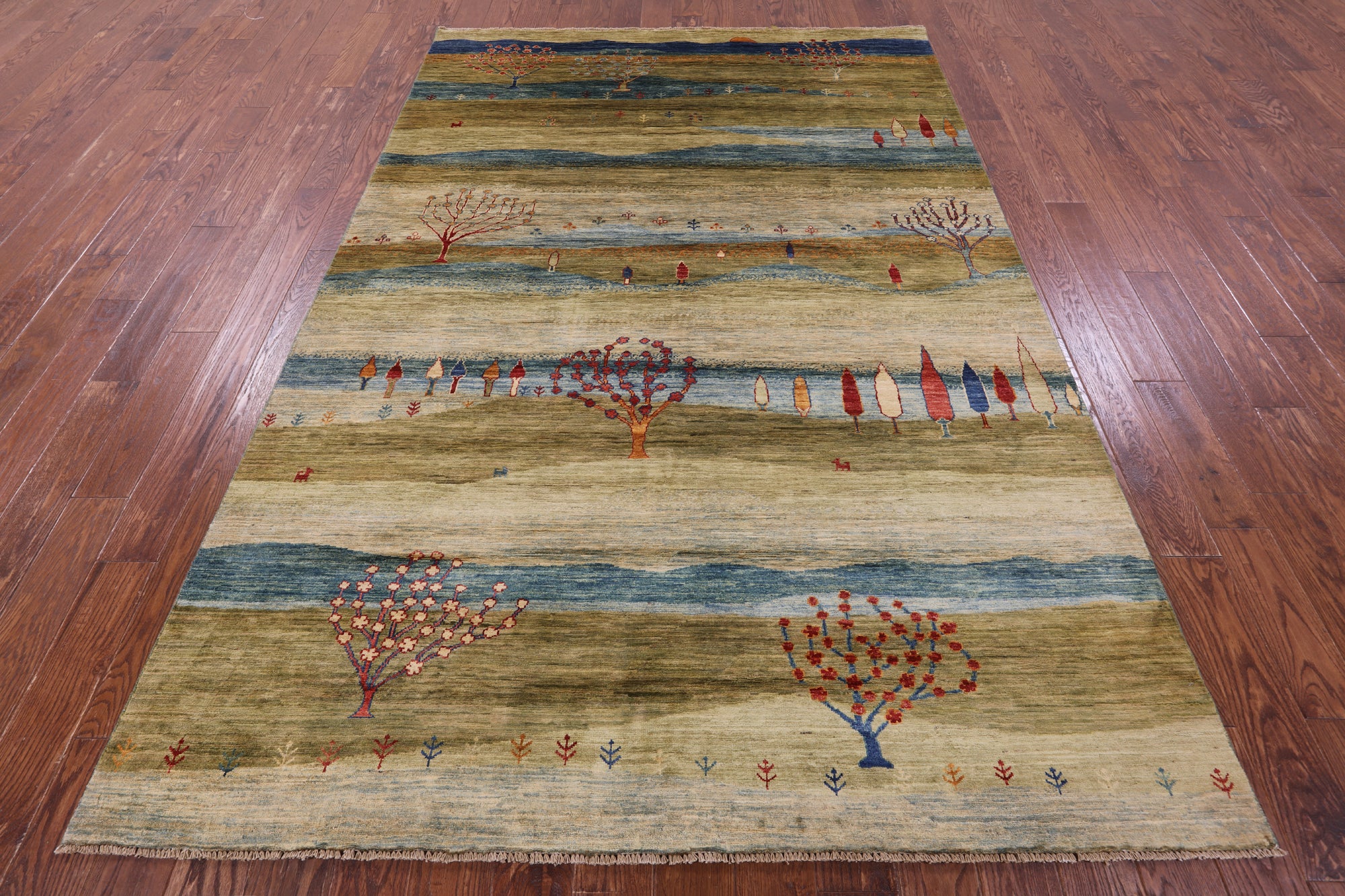 Persian Gabbeh Tribal Hand Knotted Wool Rug - 6' 4" X 9' 7" - Golden Nile