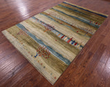 Persian Gabbeh Tribal Hand Knotted Wool Rug - 6' 4" X 9' 7" - Golden Nile