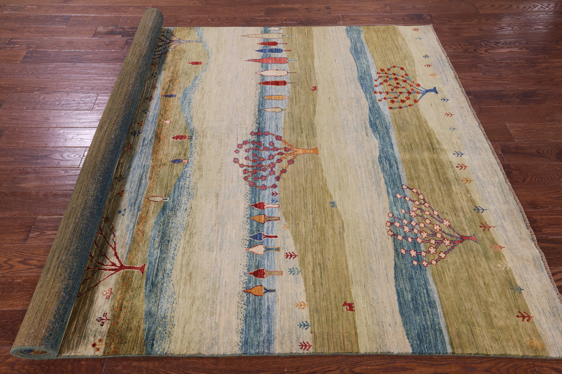 Persian Gabbeh Tribal Hand Knotted Wool Rug - 6' 4" X 9' 7" - Golden Nile