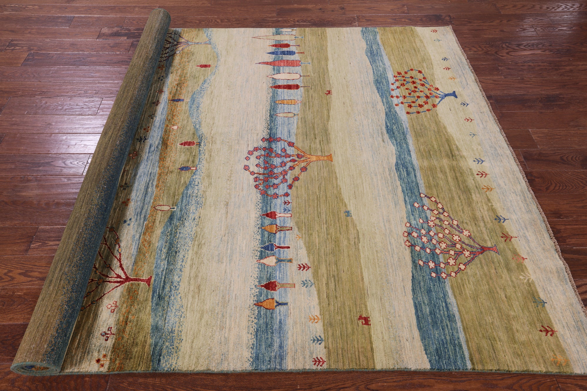Persian Gabbeh Tribal Hand Knotted Wool Rug - 6' 4" X 9' 7" - Golden Nile