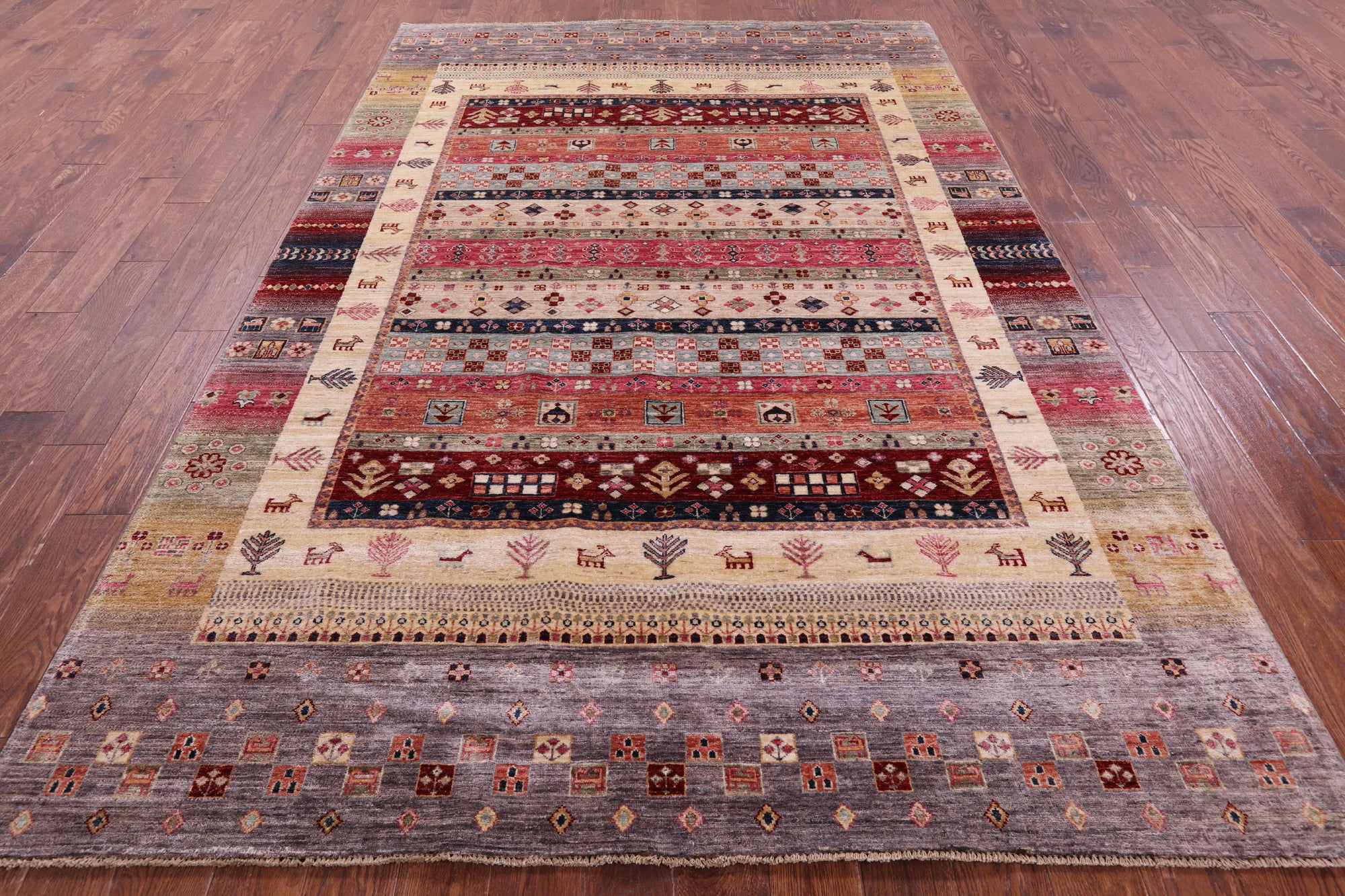 Persian Gabbeh Tribal Hand Knotted Wool Rug - 6' 7" X 10' 0" - Golden Nile