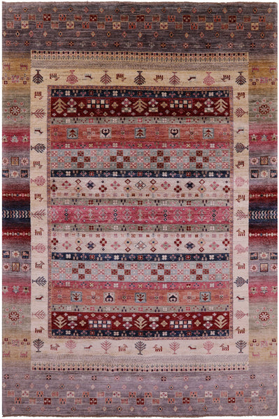 Persian Gabbeh Tribal Hand Knotted Wool Rug - 6' 7" X 10' 0" - Golden Nile