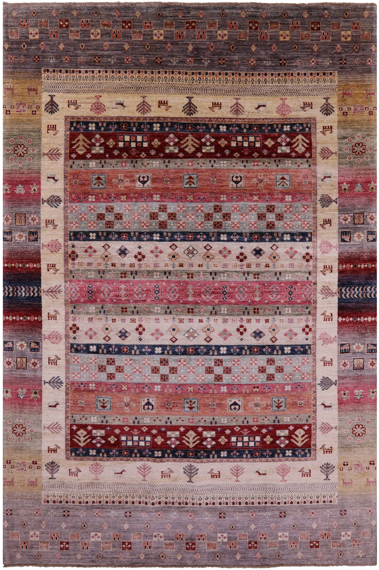 Persian Gabbeh Tribal Hand Knotted Wool Rug - 6' 7" X 10' 0" - Golden Nile