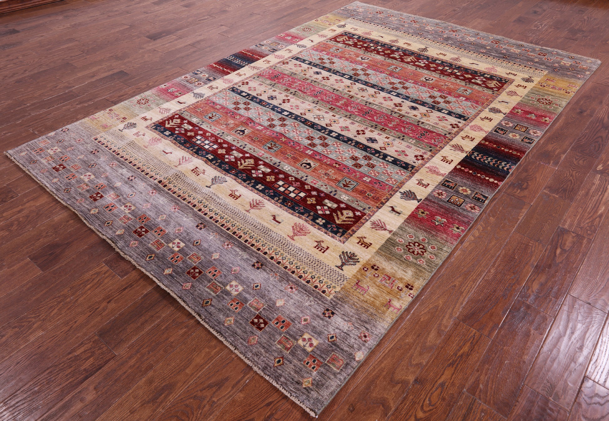 Persian Gabbeh Tribal Hand Knotted Wool Rug - 6' 7" X 10' 0" - Golden Nile