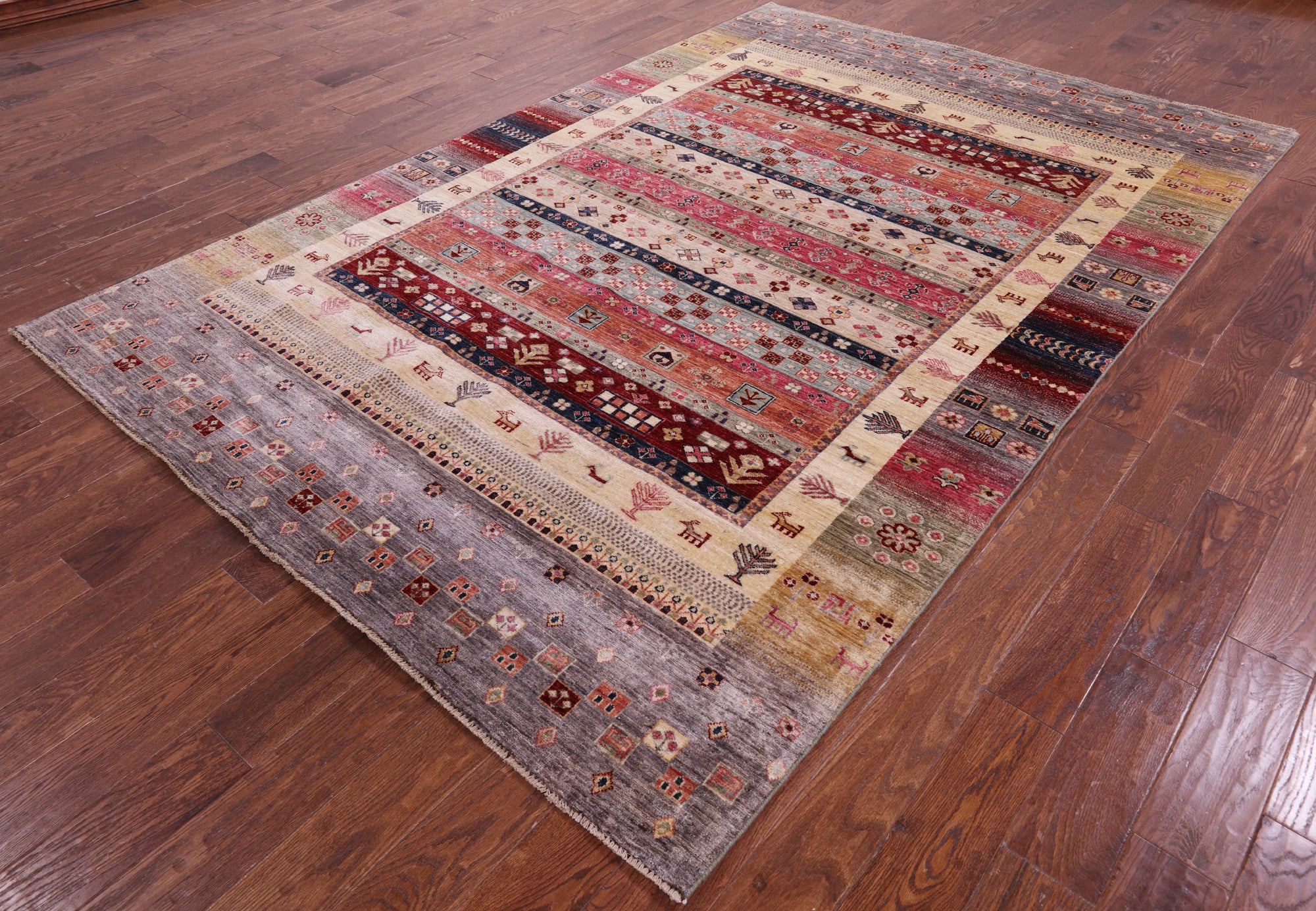 Persian Gabbeh Tribal Hand Knotted Wool Rug - 6' 7" X 10' 0" - Golden Nile