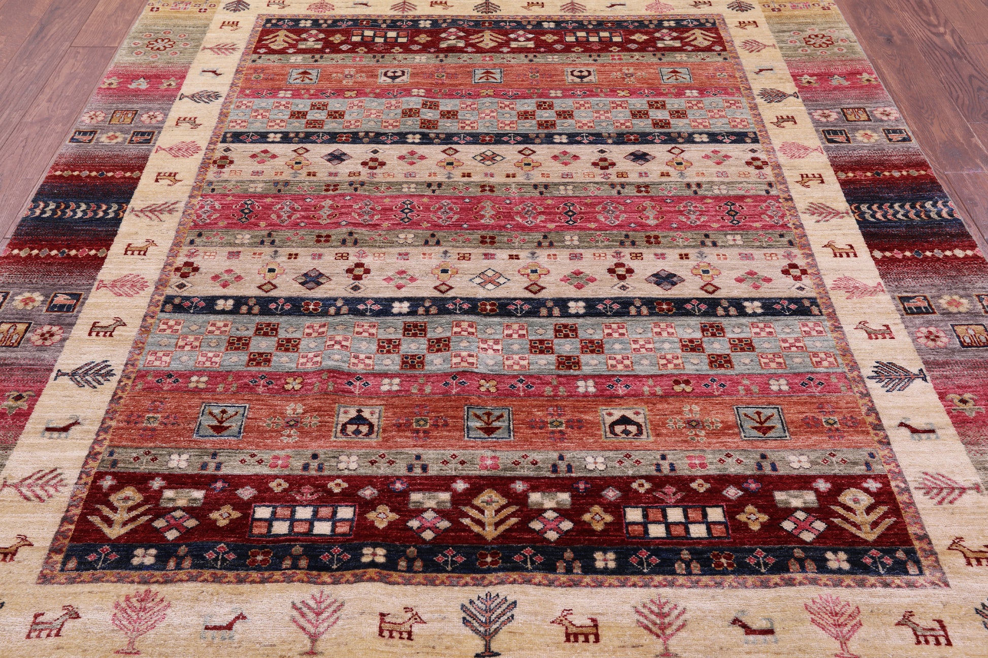 Persian Gabbeh Tribal Hand Knotted Wool Rug - 6' 7" X 10' 0" - Golden Nile