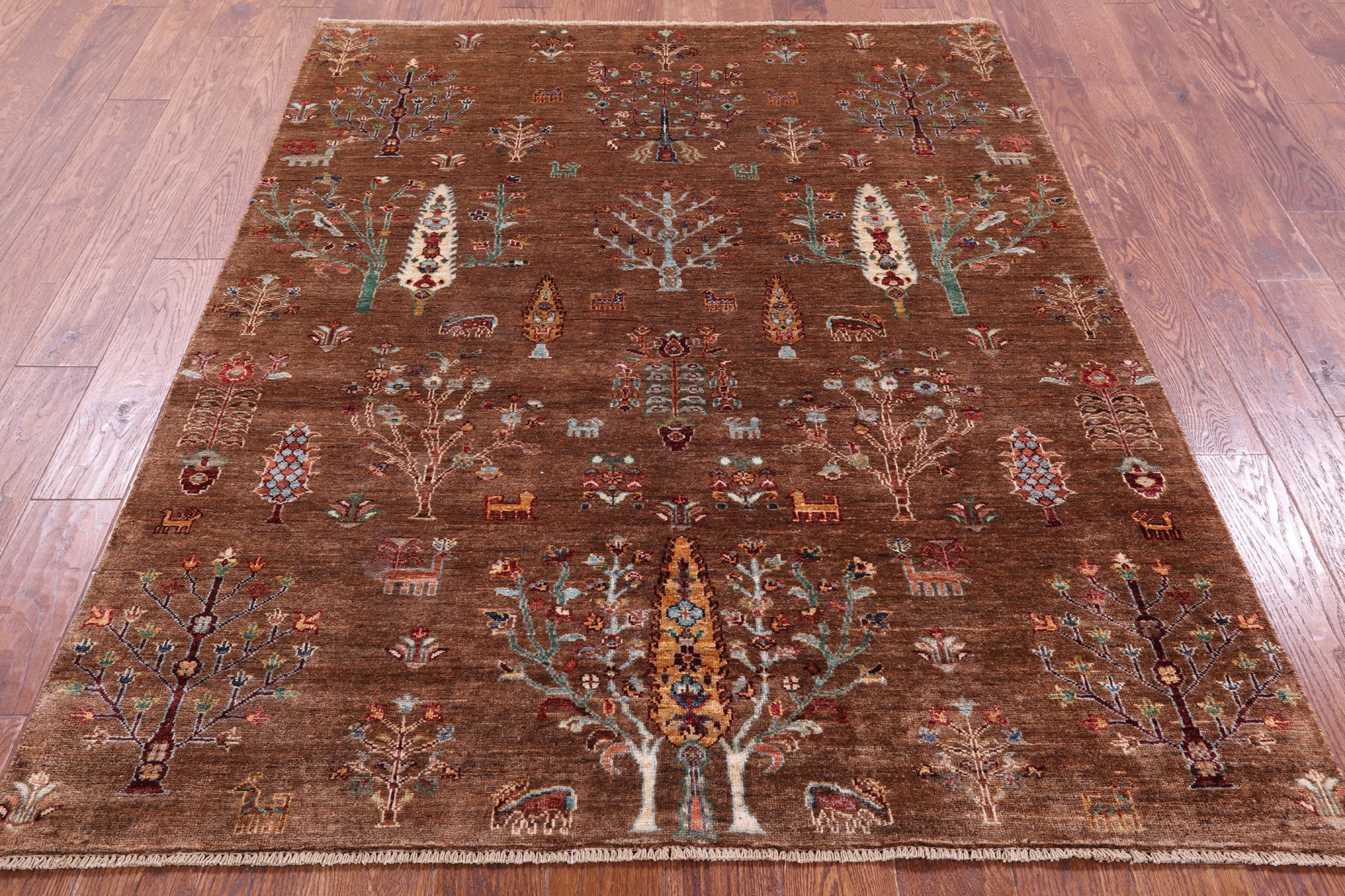 Brown Tribal Persian Gabbeh Hand Knotted Wool Rug - 5' 1" X 6' 6" - Golden Nile