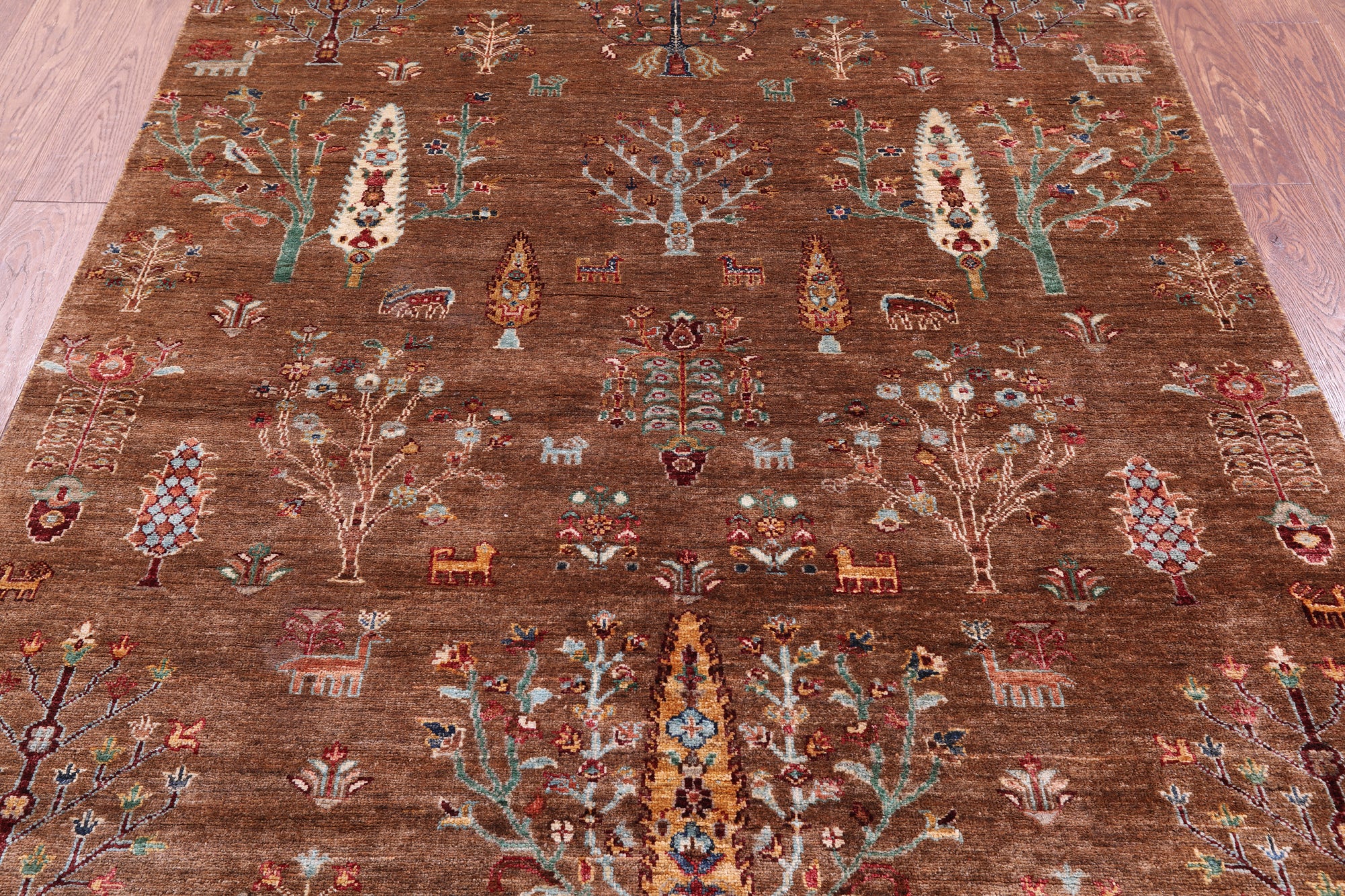 Brown Tribal Persian Gabbeh Hand Knotted Wool Rug - 5' 1" X 6' 6" - Golden Nile