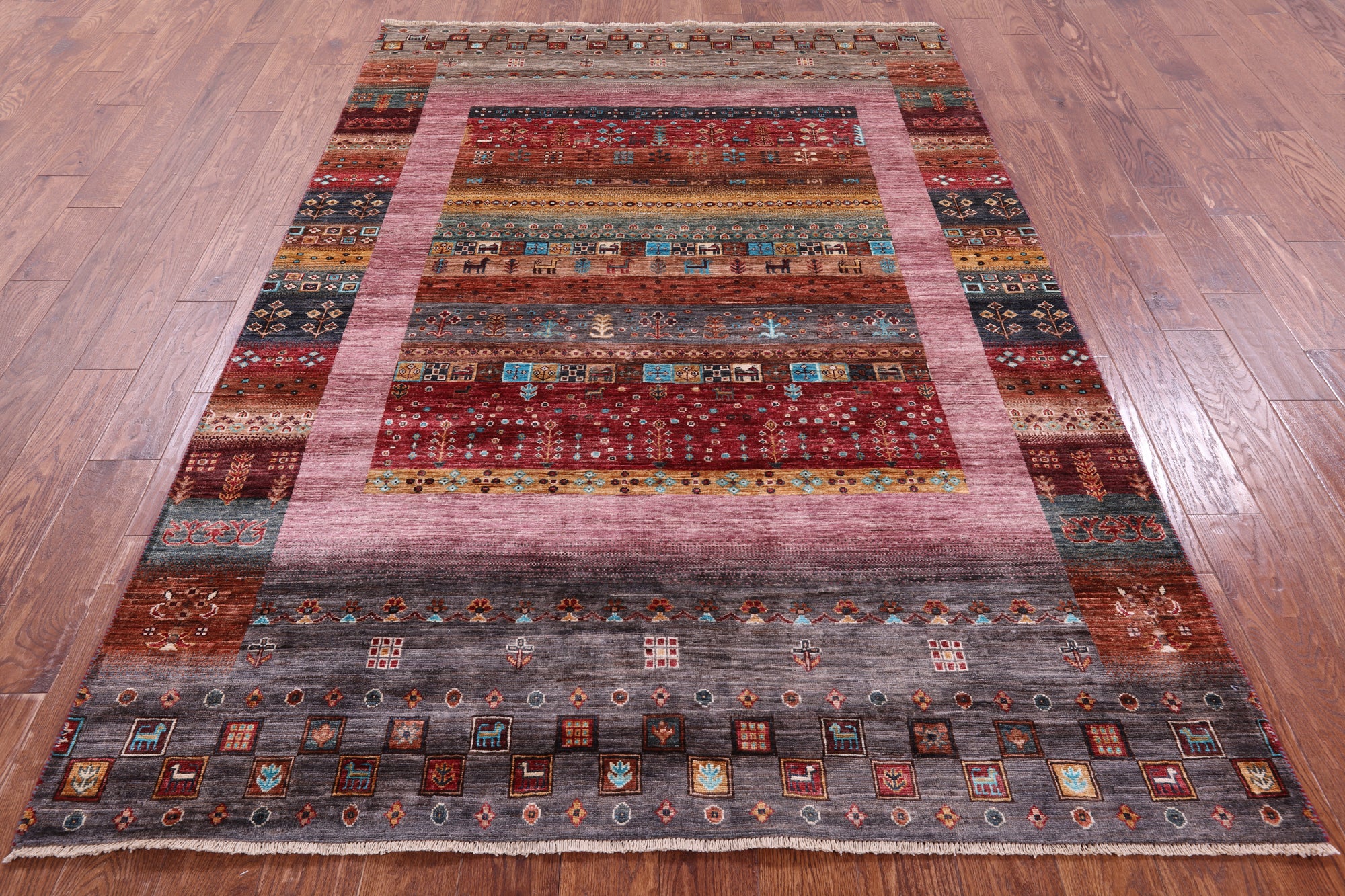 Persian Gabbeh Tribal Hand Knotted Wool Rug - 5' 7" X 8' 2" - Golden Nile