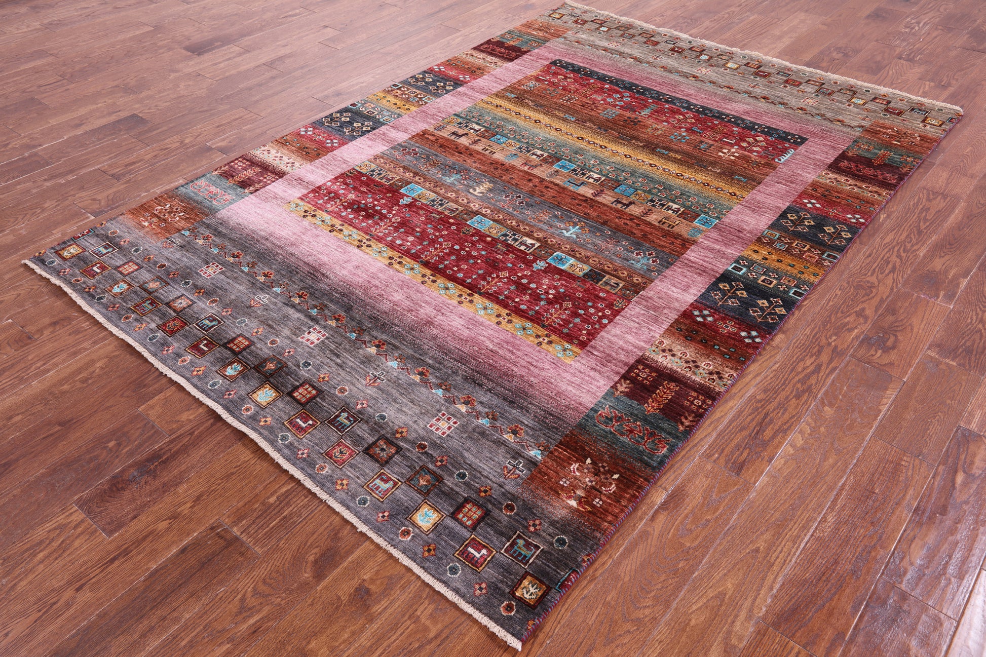 Persian Gabbeh Tribal Hand Knotted Wool Rug - 5' 7" X 8' 2" - Golden Nile