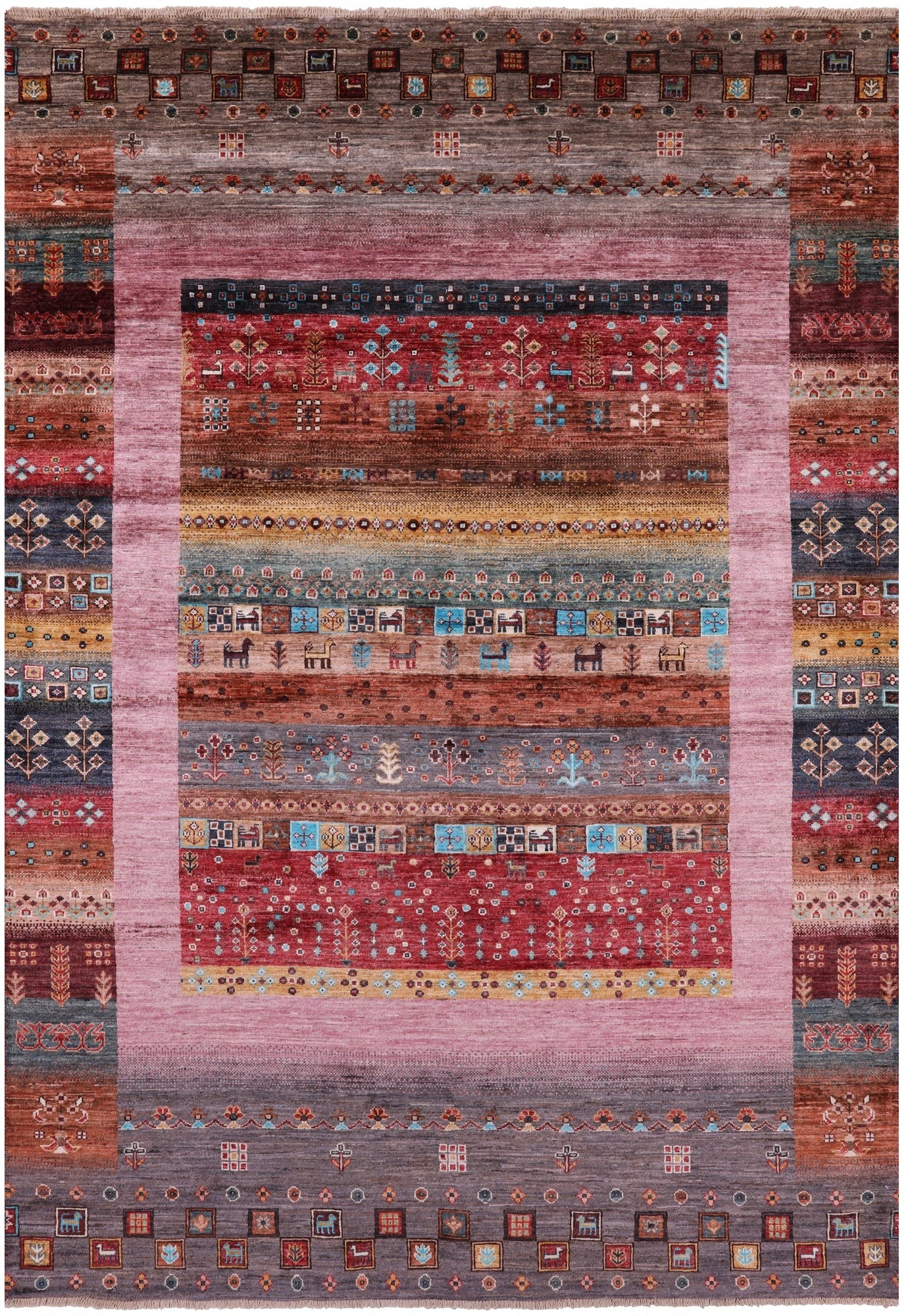 Persian Gabbeh Tribal Hand Knotted Wool Rug - 5' 7" X 8' 2" - Golden Nile