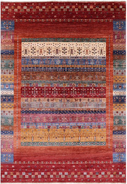 Persian Gabbeh Tribal Hand Knotted Wool Rug - 6' 10" X 9' 10" - Golden Nile