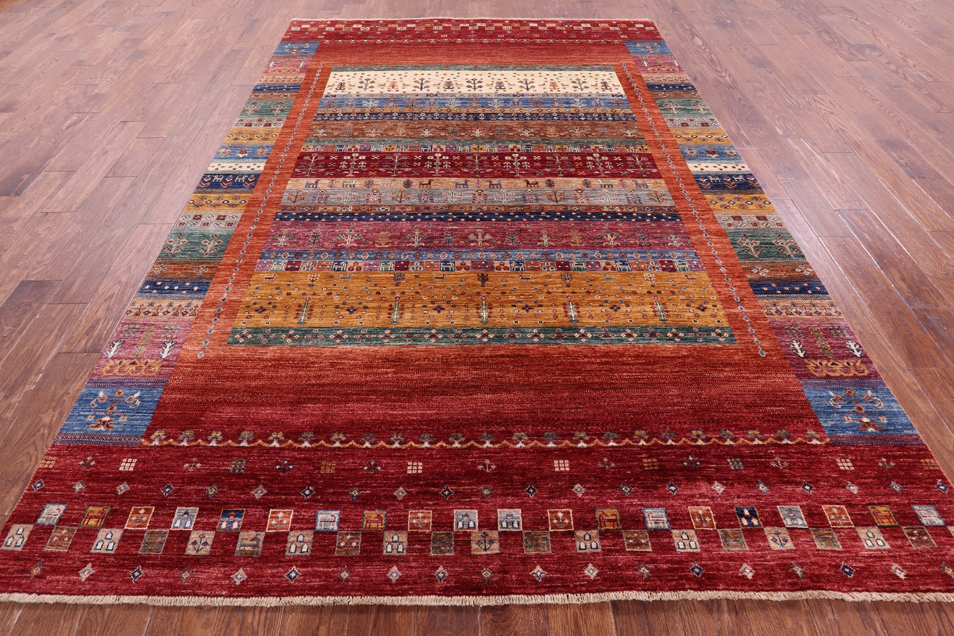 Persian Gabbeh Tribal Hand Knotted Wool Rug - 6' 10" X 9' 10" - Golden Nile