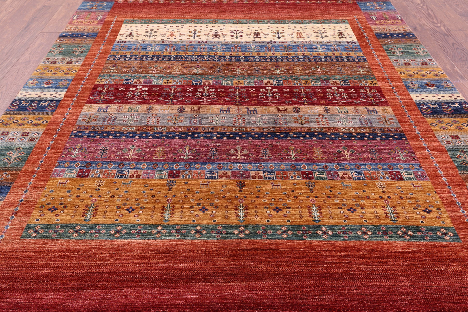 Persian Gabbeh Tribal Hand Knotted Wool Rug - 6' 10" X 9' 10" - Golden Nile