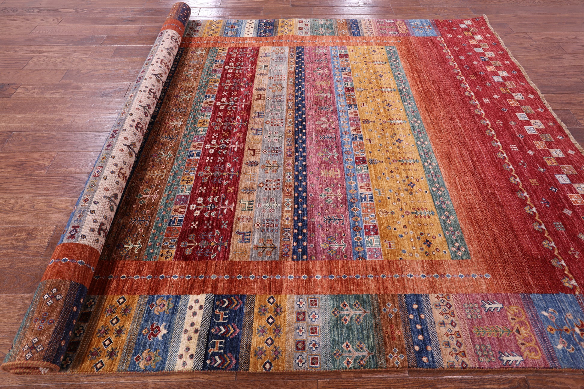 Persian Gabbeh Tribal Hand Knotted Wool Rug - 6' 10" X 9' 10" - Golden Nile