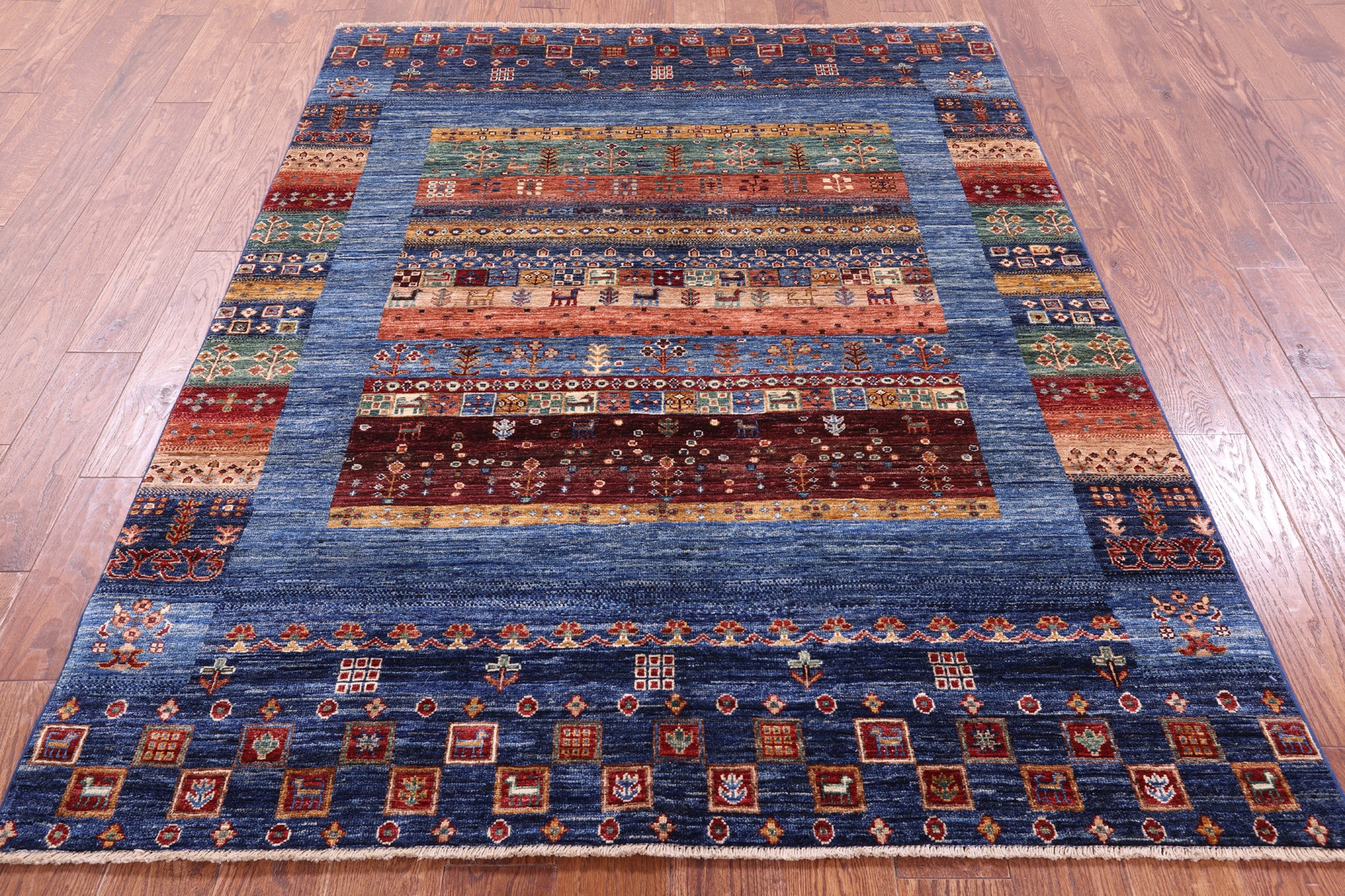 Persian Gabbeh Tribal Hand Knotted Wool Rug - 5' 1" X 6' 8" - Golden Nile