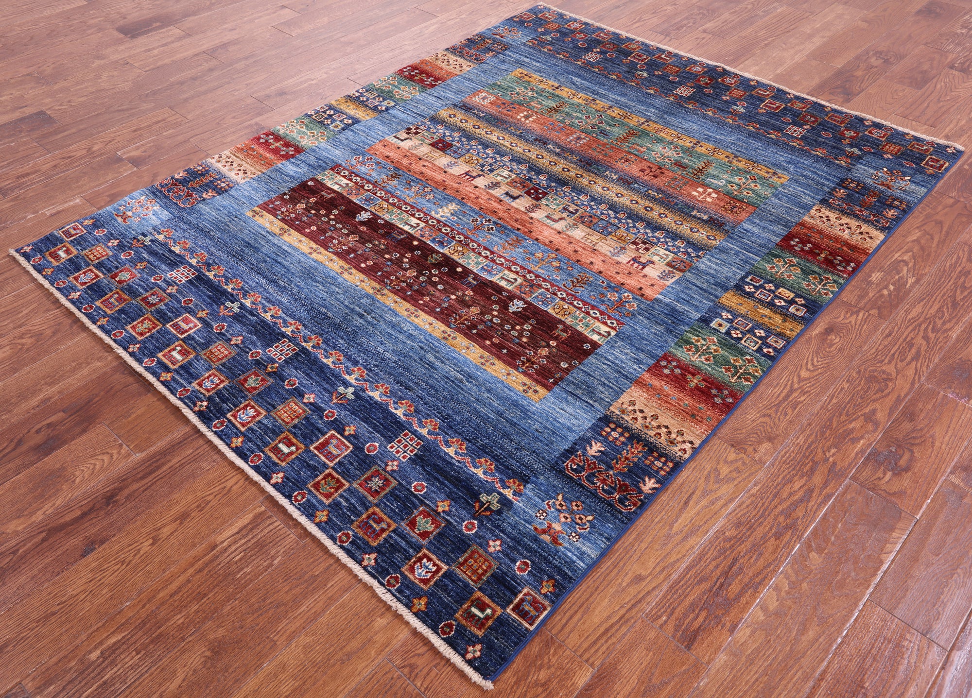Persian Gabbeh Tribal Hand Knotted Wool Rug - 5' 1" X 6' 8" - Golden Nile