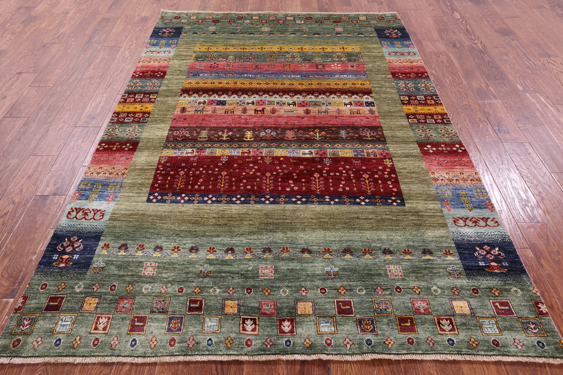 Persian Gabbeh Tribal Hand Knotted Wool Rug - 5' 7" X 8' 0" - Golden Nile