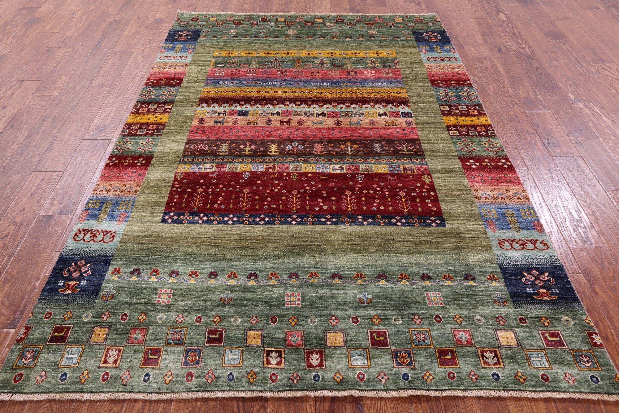 Persian Gabbeh Tribal Hand Knotted Wool Rug - 5' 7" X 8' 0" - Golden Nile