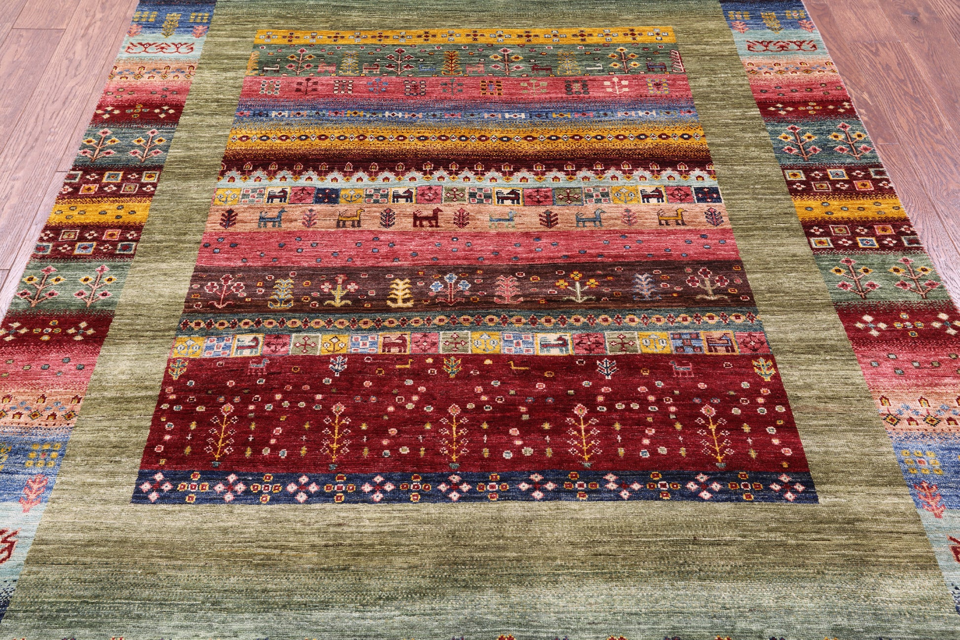 Persian Gabbeh Tribal Hand Knotted Wool Rug - 5' 7" X 8' 0" - Golden Nile