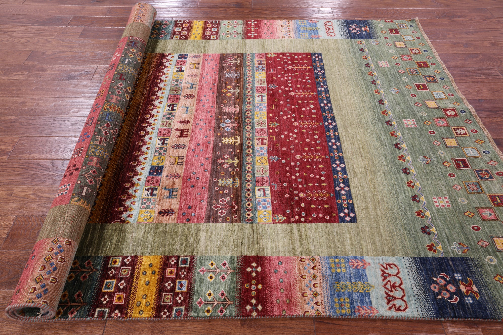 Persian Gabbeh Tribal Hand Knotted Wool Rug - 5' 7" X 8' 0" - Golden Nile