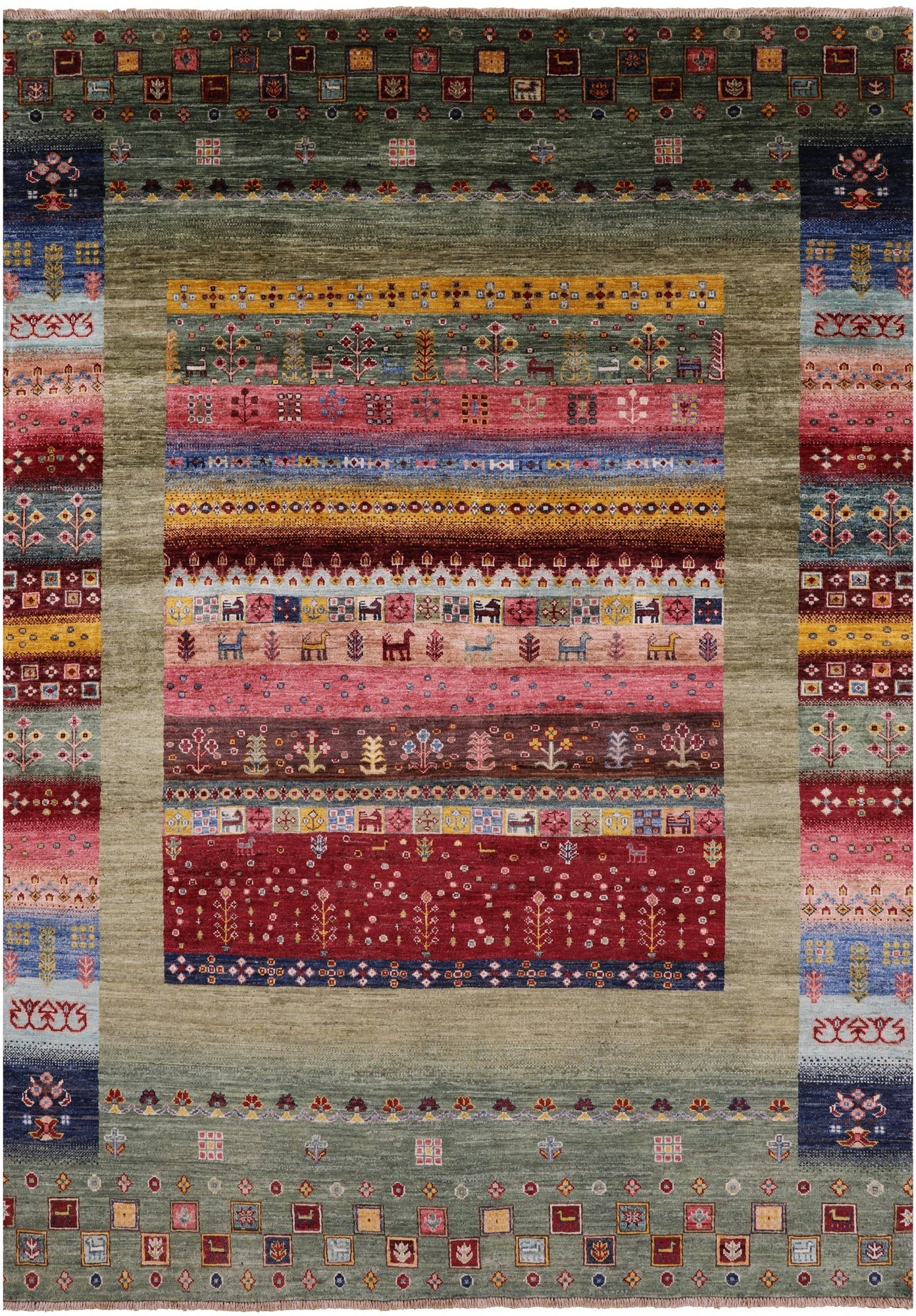 Persian Gabbeh Tribal Hand Knotted Wool Rug - 5' 7" X 8' 0" - Golden Nile