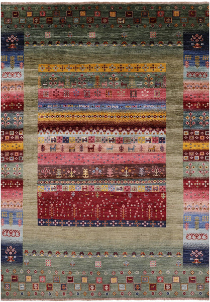 Persian Gabbeh Tribal Hand Knotted Wool Rug - 5' 7" X 8' 0" - Golden Nile