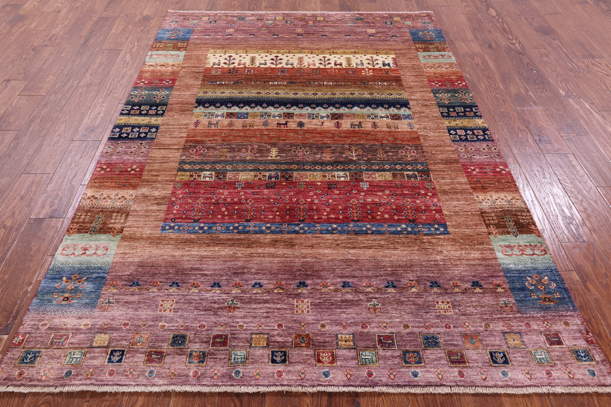 Persian Gabbeh Tribal Hand Knotted Wool Rug - 5' 7" X 7' 10" - Golden Nile
