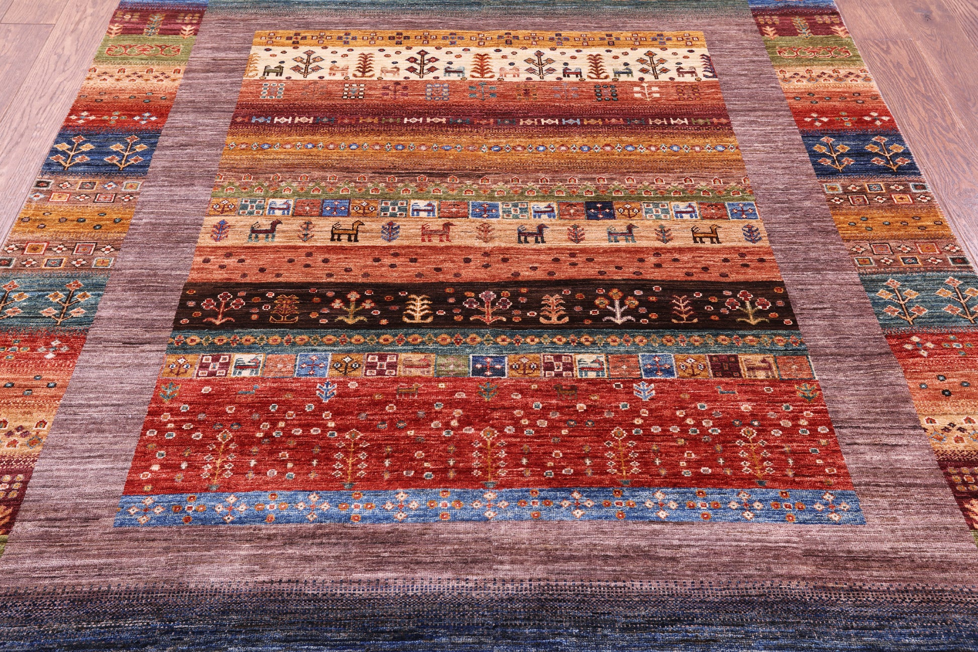 Persian Gabbeh Tribal Hand Knotted Wool Rug - 5' 9" X 7' 11" - Golden Nile