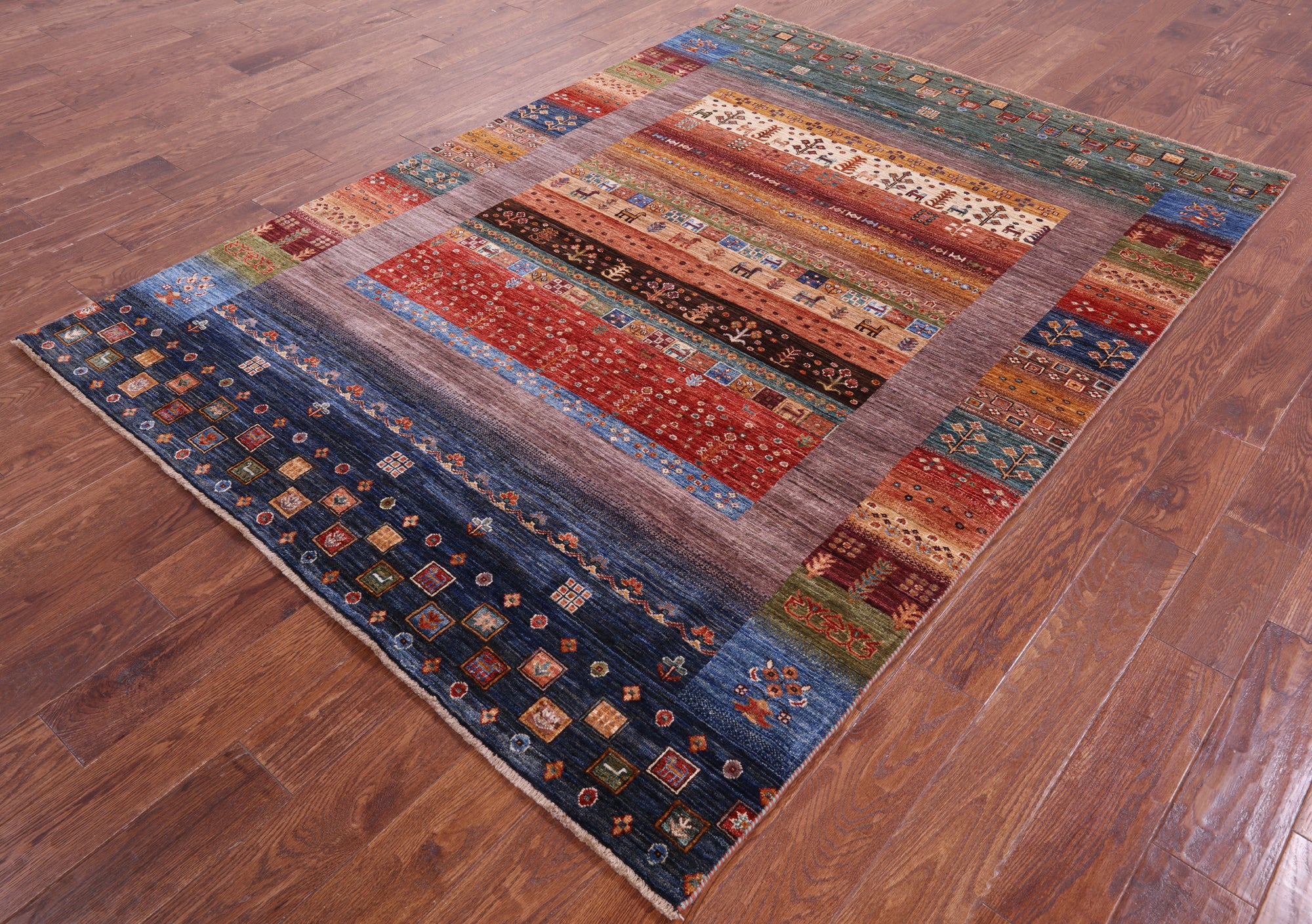 Persian Gabbeh Tribal Hand Knotted Wool Rug - 5' 9" X 7' 11" - Golden Nile