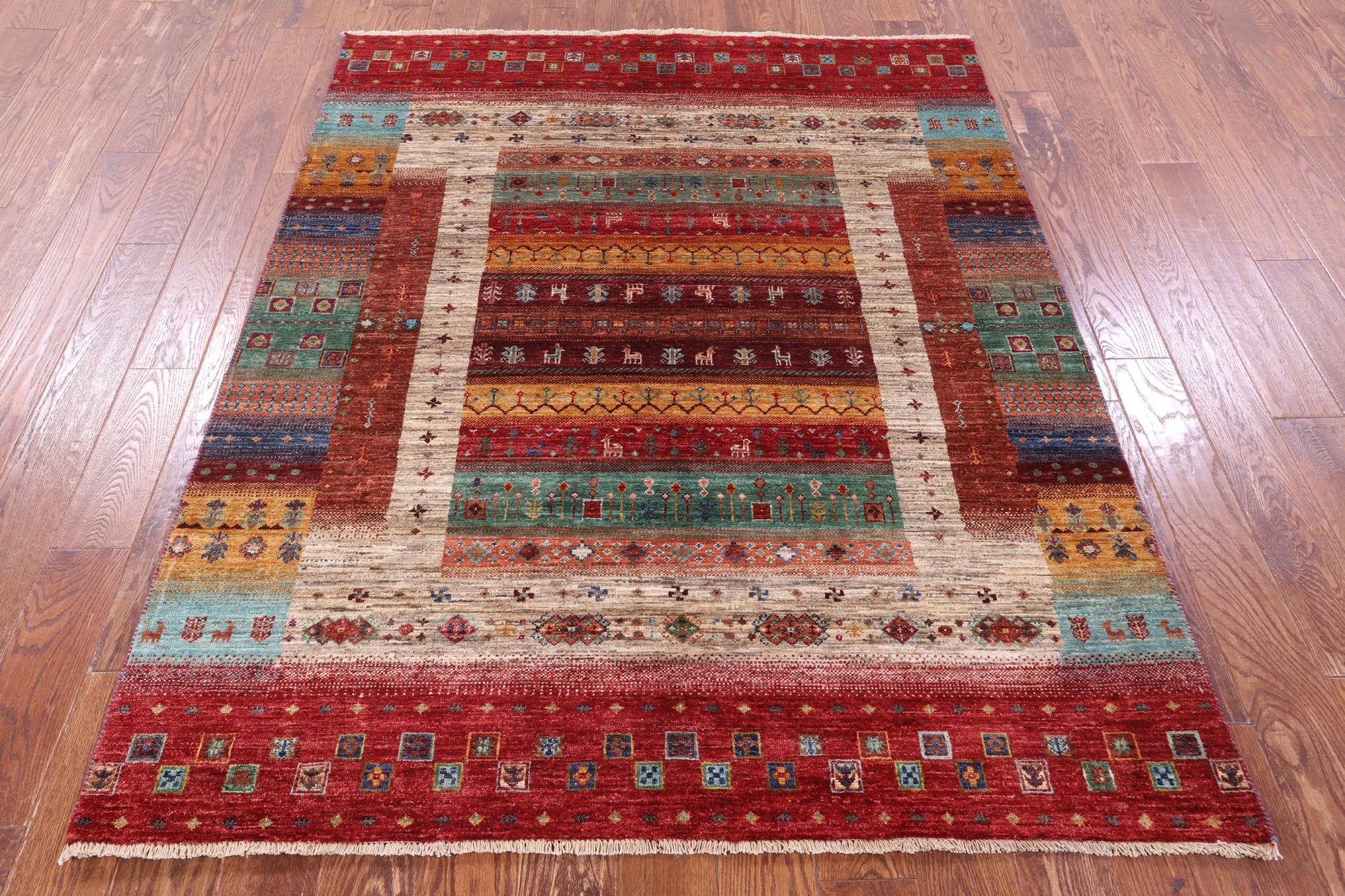 Persian Tribal Gabbeh Hand Knotted Wool Rug - 5' 2" X 6' 6" - Golden Nile