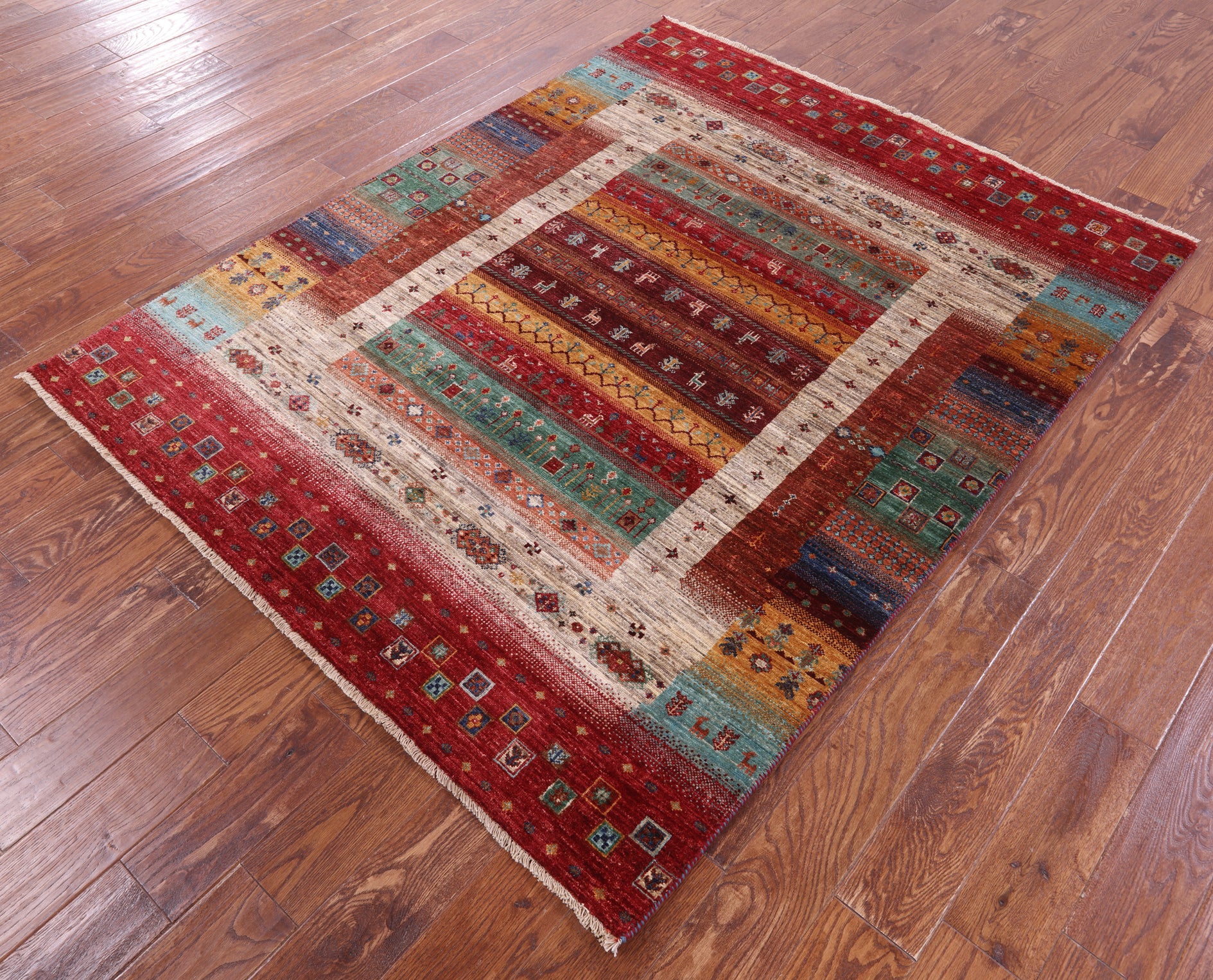 Persian Tribal Gabbeh Hand Knotted Wool Rug - 5' 2" X 6' 6" - Golden Nile
