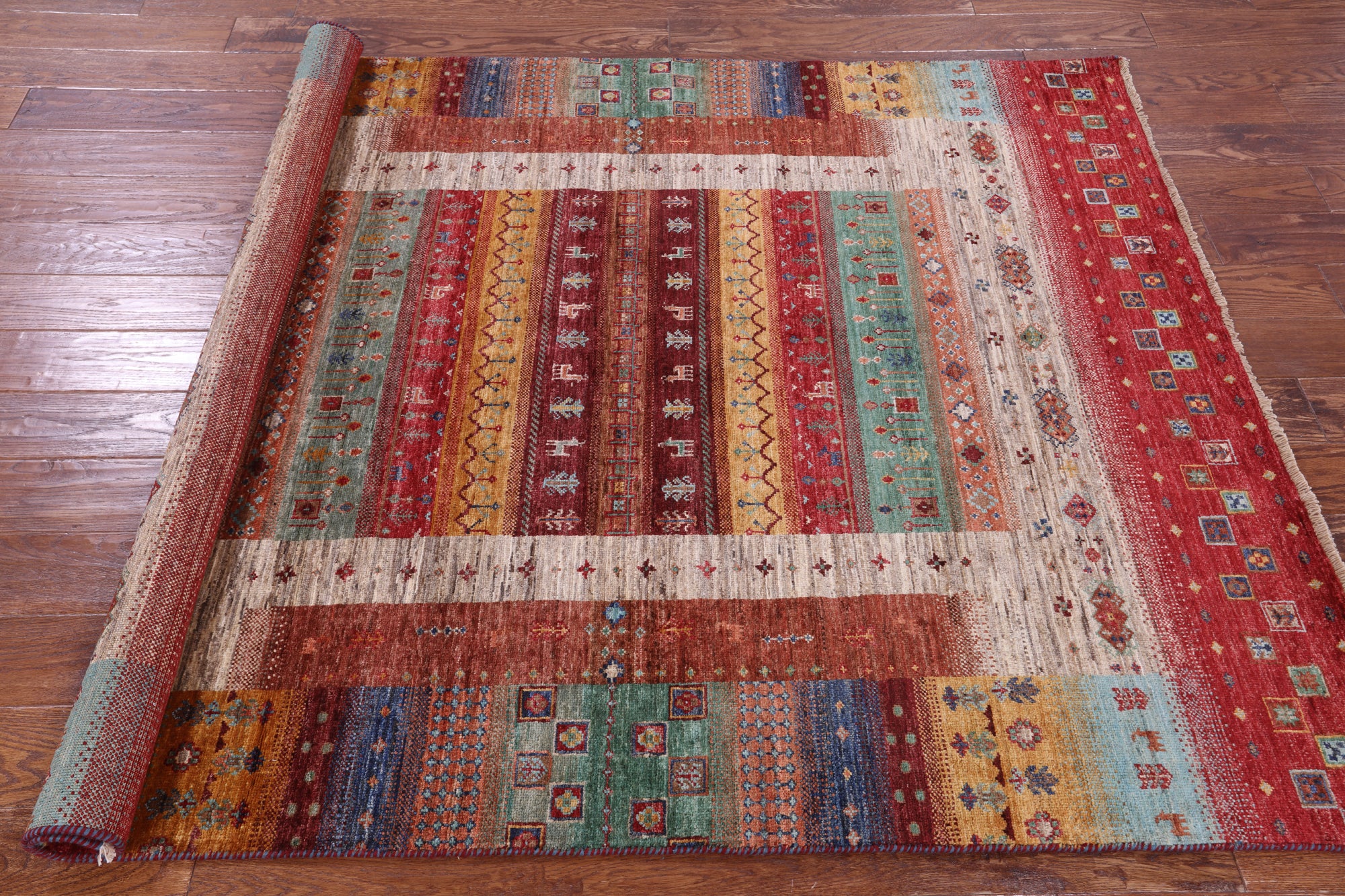 Persian Tribal Gabbeh Hand Knotted Wool Rug - 5' 2" X 6' 6" - Golden Nile