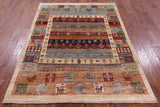 Persian Tribal Gabbeh Hand Knotted Wool Rug - 5' 0" X 6' 7" - Golden Nile