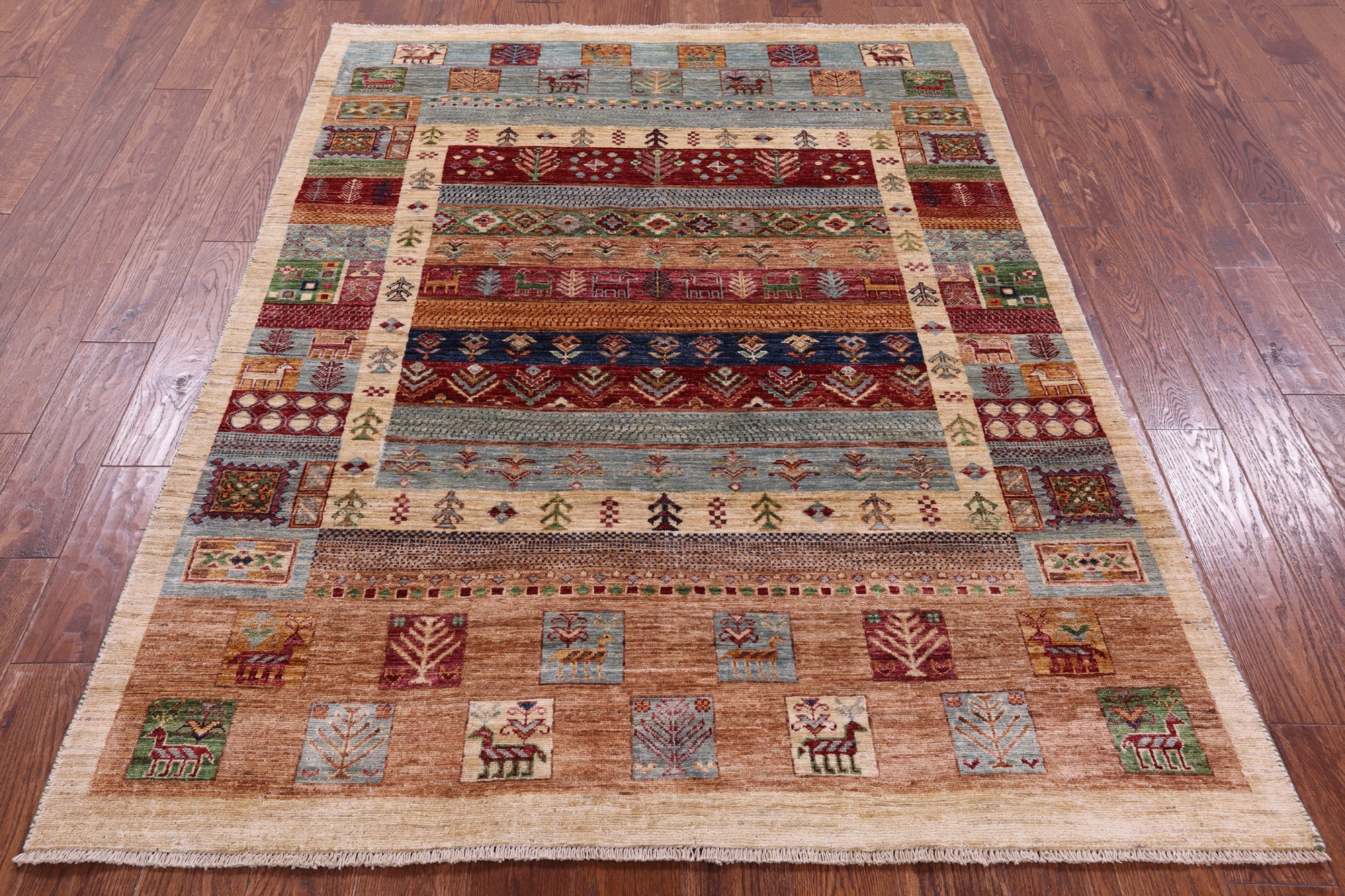 Persian Tribal Gabbeh Hand Knotted Wool Rug - 5' 0" X 6' 7" - Golden Nile