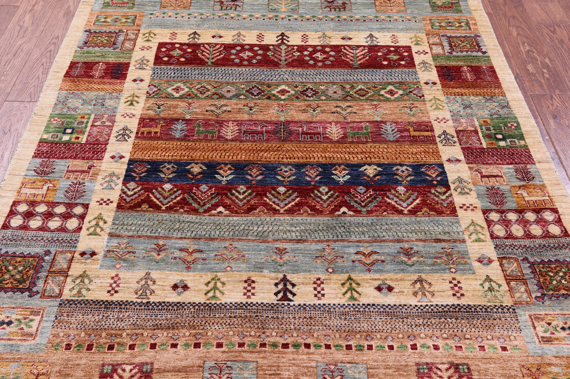Persian Tribal Gabbeh Hand Knotted Wool Rug - 5' 0" X 6' 7" - Golden Nile